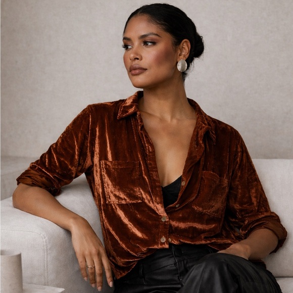 Pilcro Tops - Anthropologie Pilcro Classic Velvet Buttondown Dark Orange / Rust (16W) LIKE NEW
